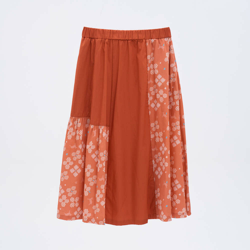 Patchwork Skirt S-M/Blooming Field/Tigerlily Red