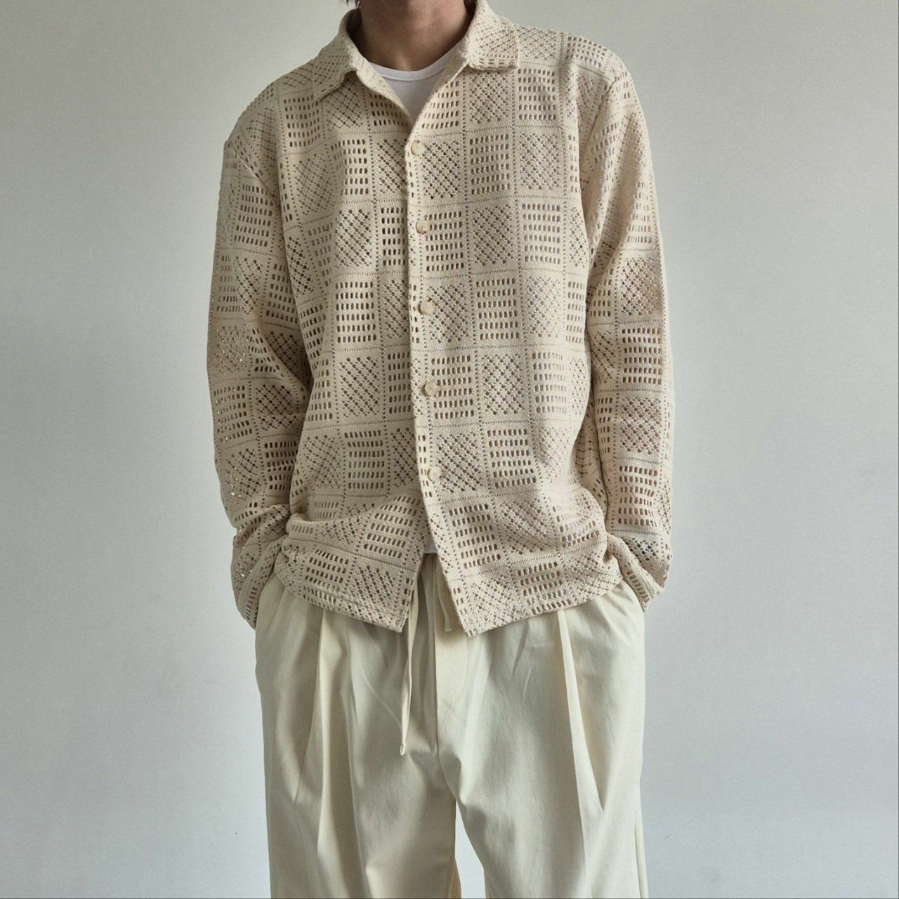 格仔通花長袖恤衫 And Liberty-027JK