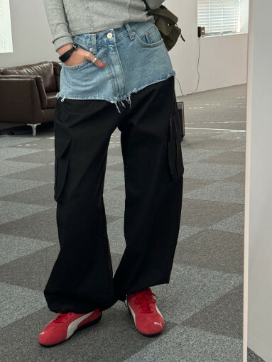 混合半牛仔工裝褲