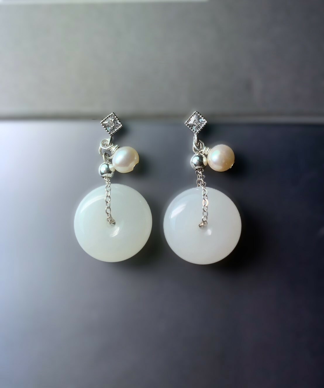 和田白玉平安扣耳環丨平平安安