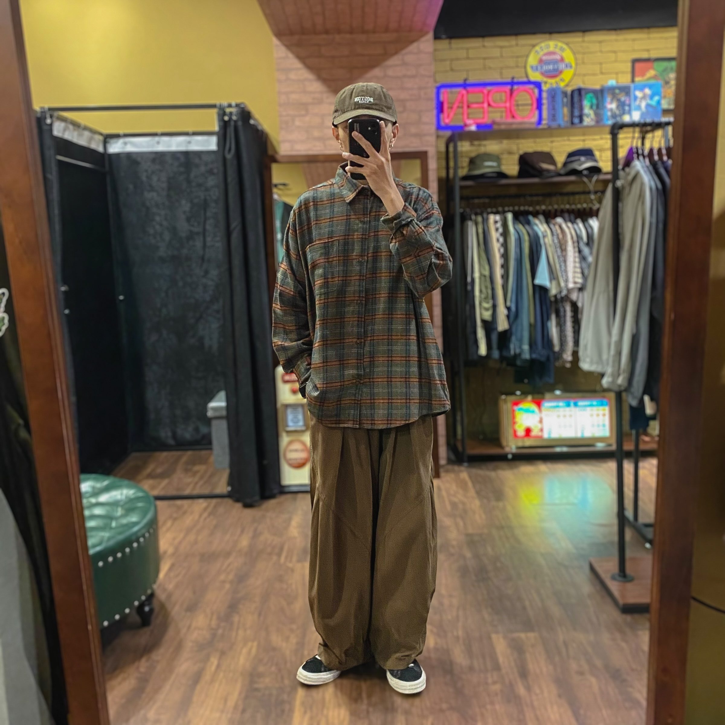 復古寬鬆休閒格紋襯衫