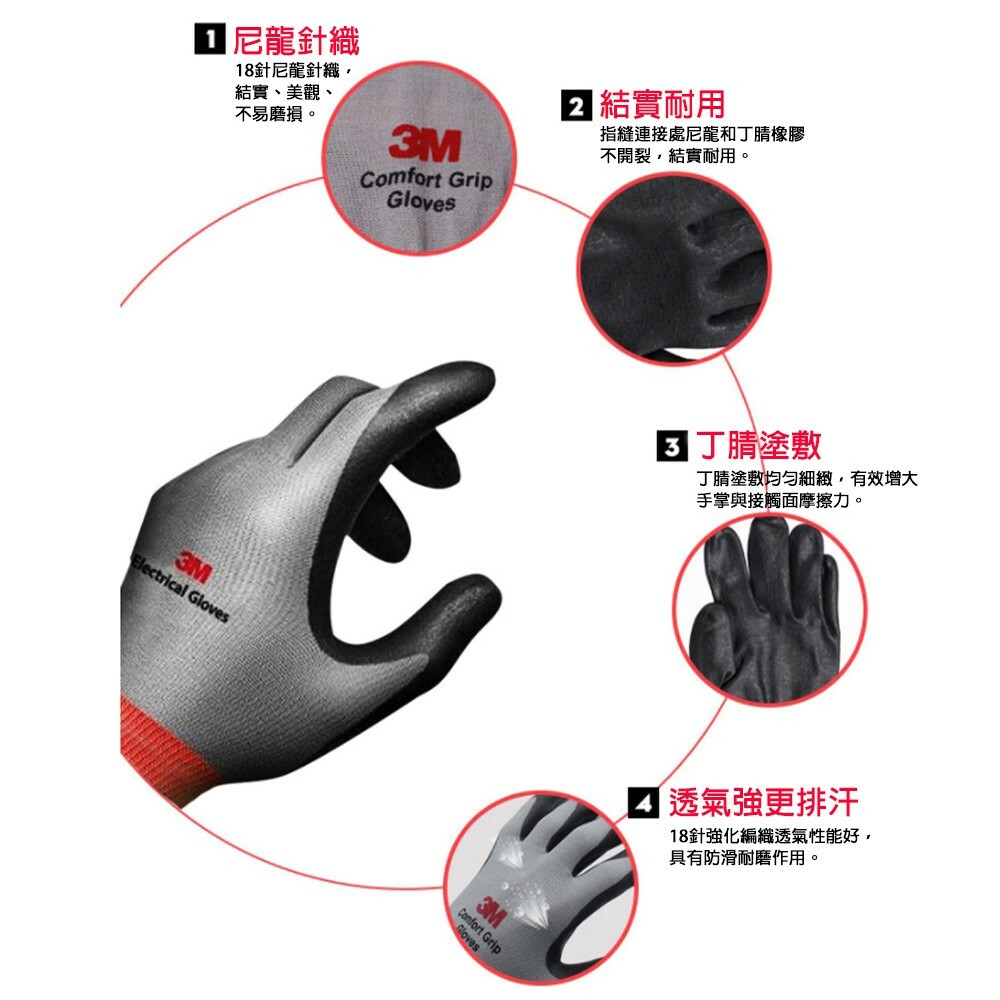 附發票｜3M手套綜合賣場｜舒適型止滑/耐磨手套/觸屏手套 工作手套 透氣排汗 車輛安全維修防割耐磨丁