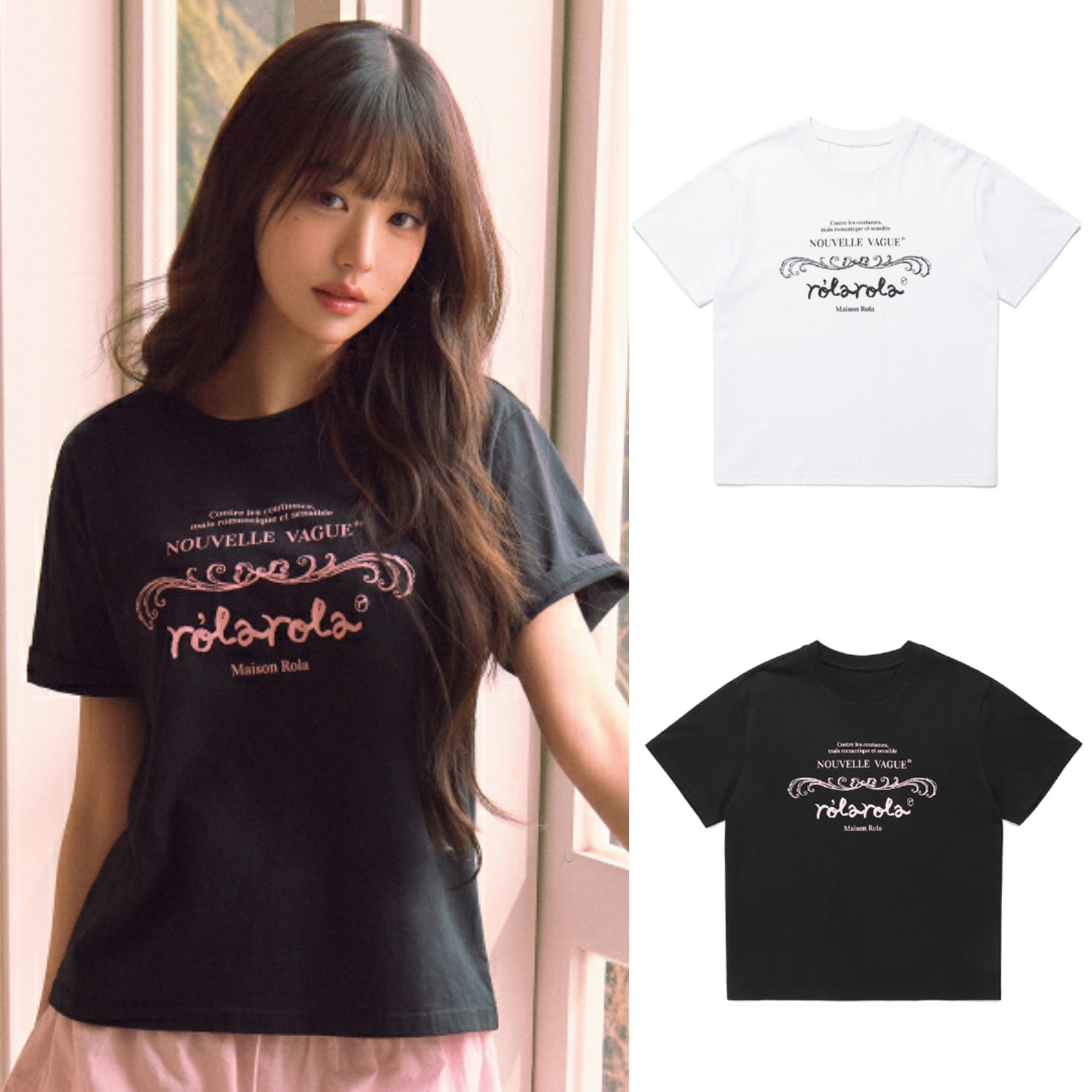 韓国 人気[ROLAROLA] VINTAGE NOUVELLE LOGO HALF T-SHIRT rolarola] VINTAGE NOUVELLE LOGO HALF T-SHIRT (4 COLORS)