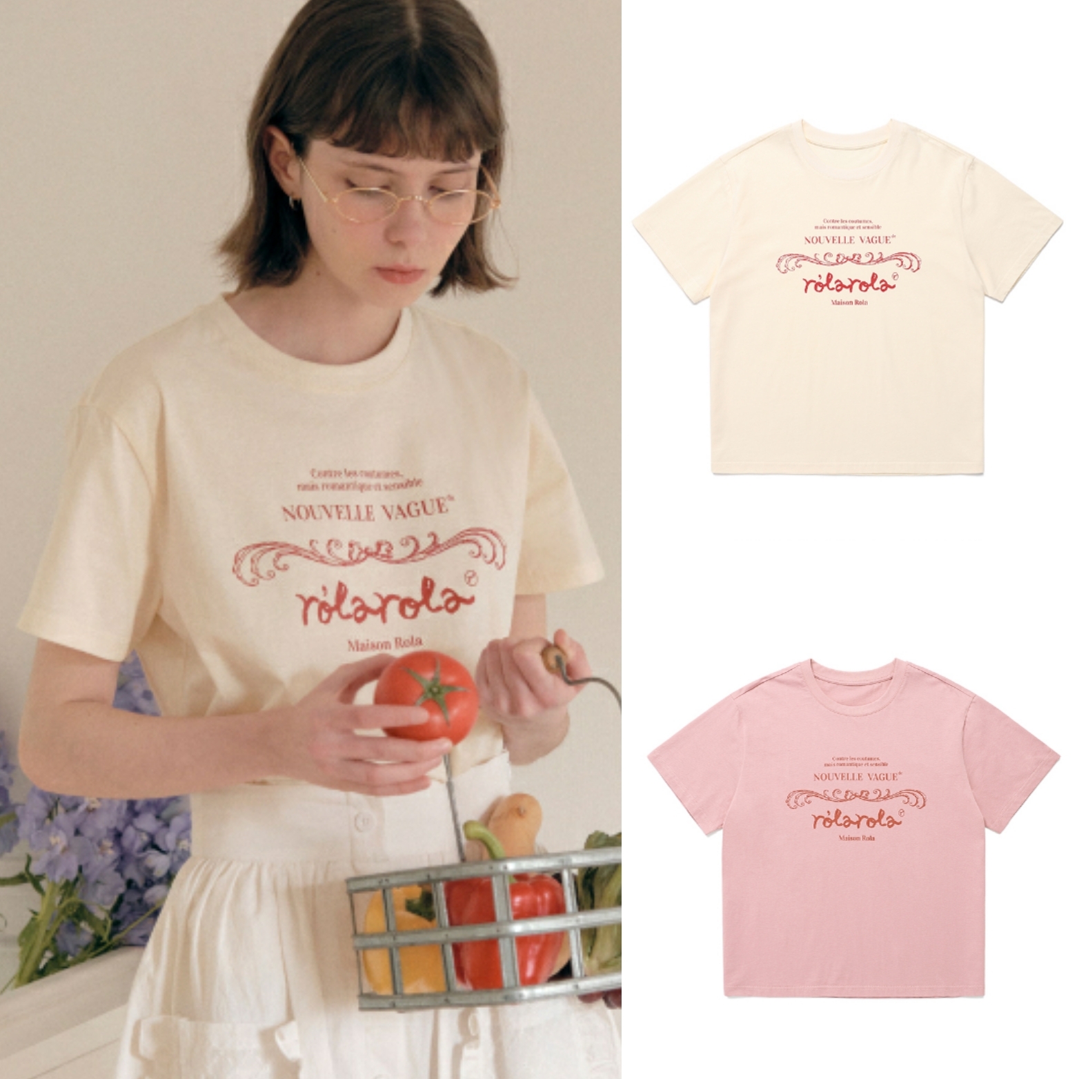 rolarola] VINTAGE NOUVELLE LOGO HALF T-SHIRT (4 COLORS)