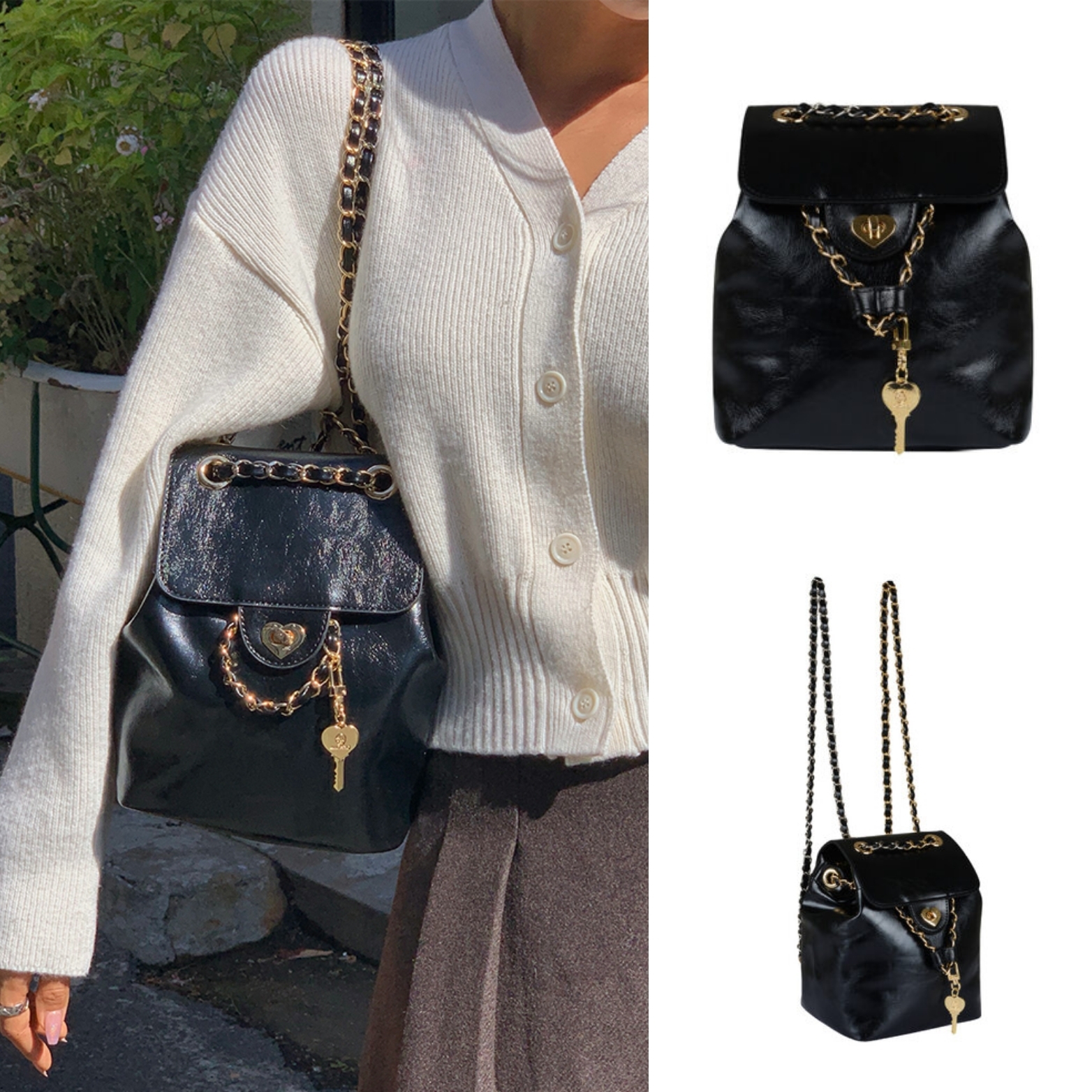 Anoetic] Heart Classic Backpack with Keyring Black