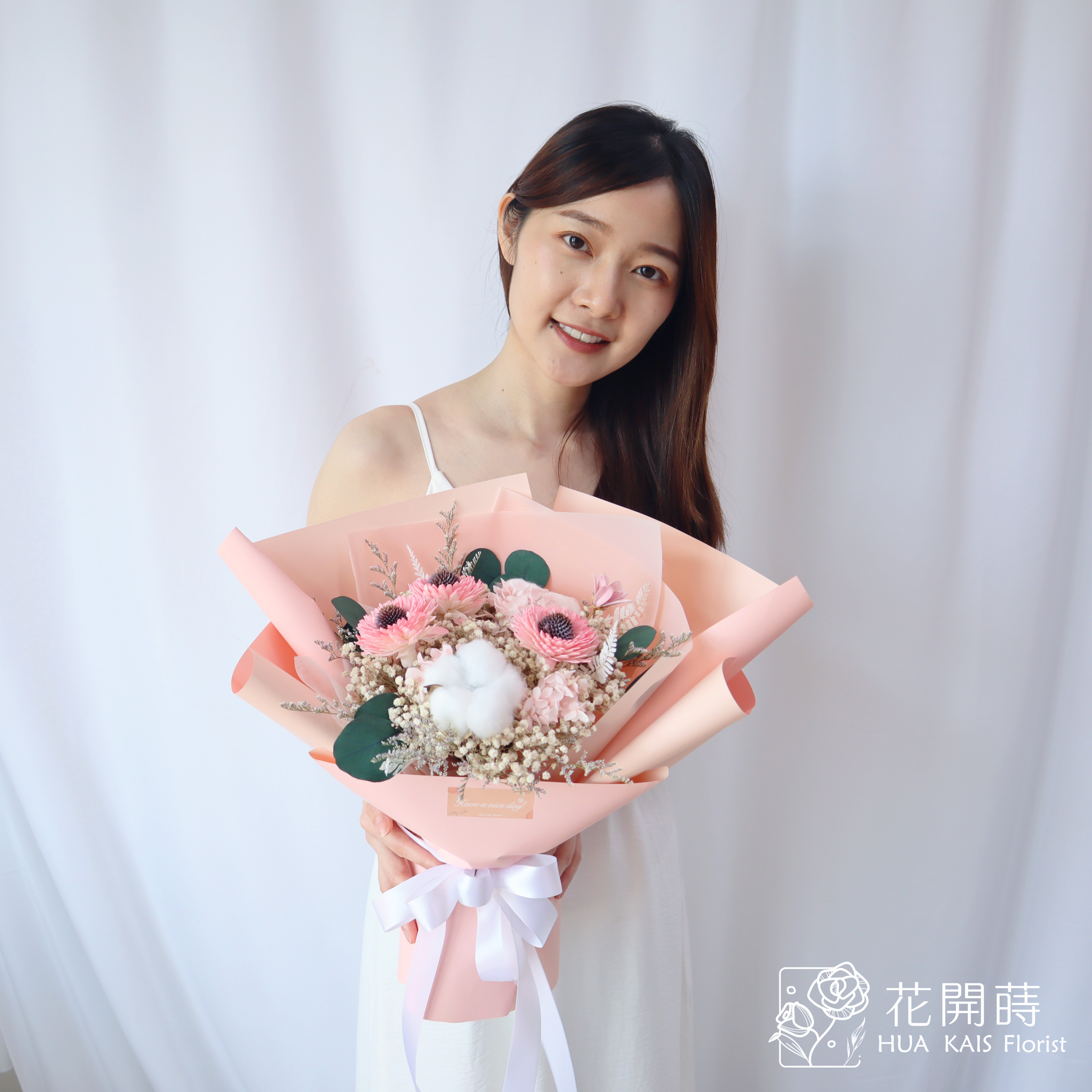 乾燥花束|粉色太陽花束(L)|大型花束|永生花|乾燥花|畢業花束|母親節花束