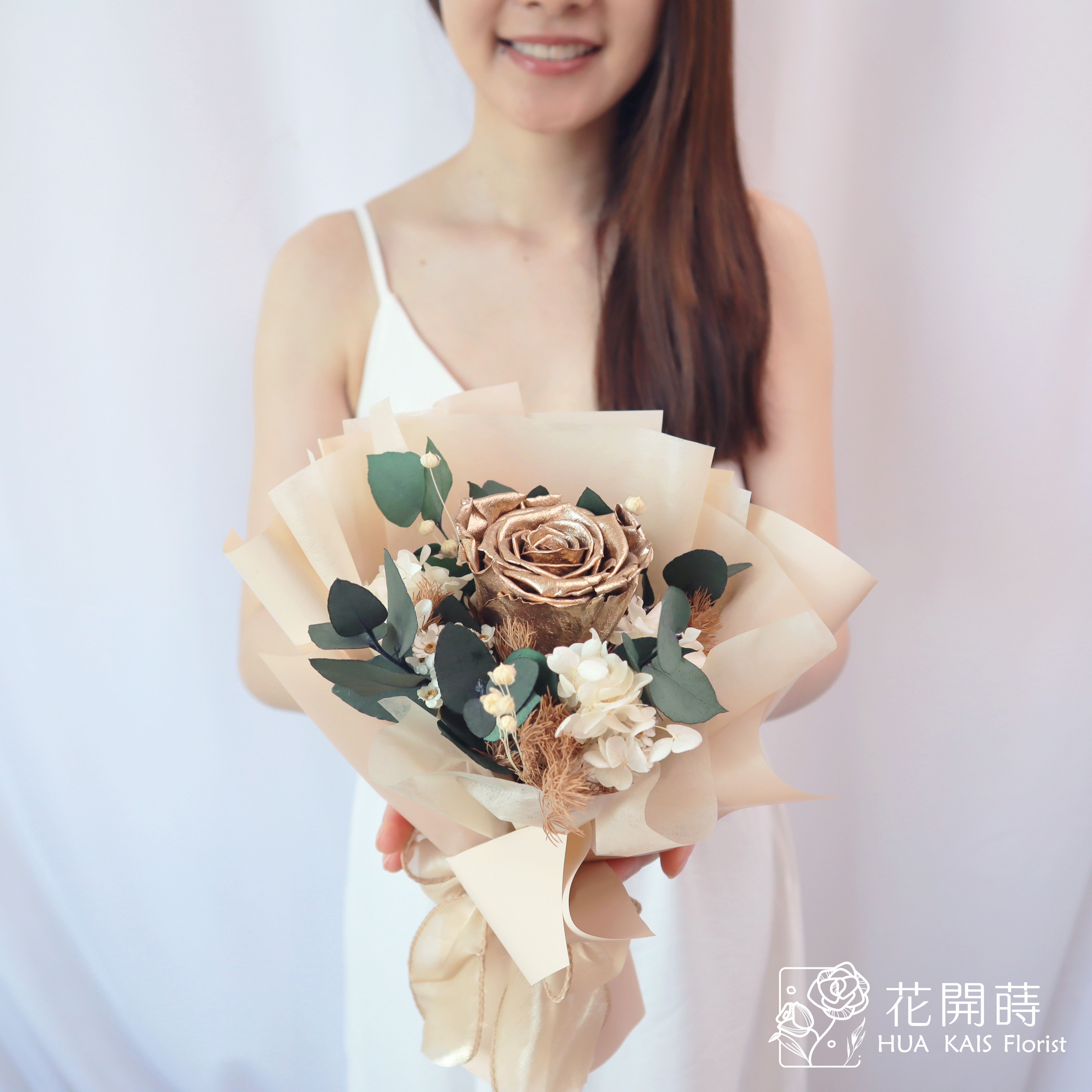 小花束|金沙S號永生玫瑰花束|永生花束|單朵玫瑰|情人節花束|乾燥花束|小型