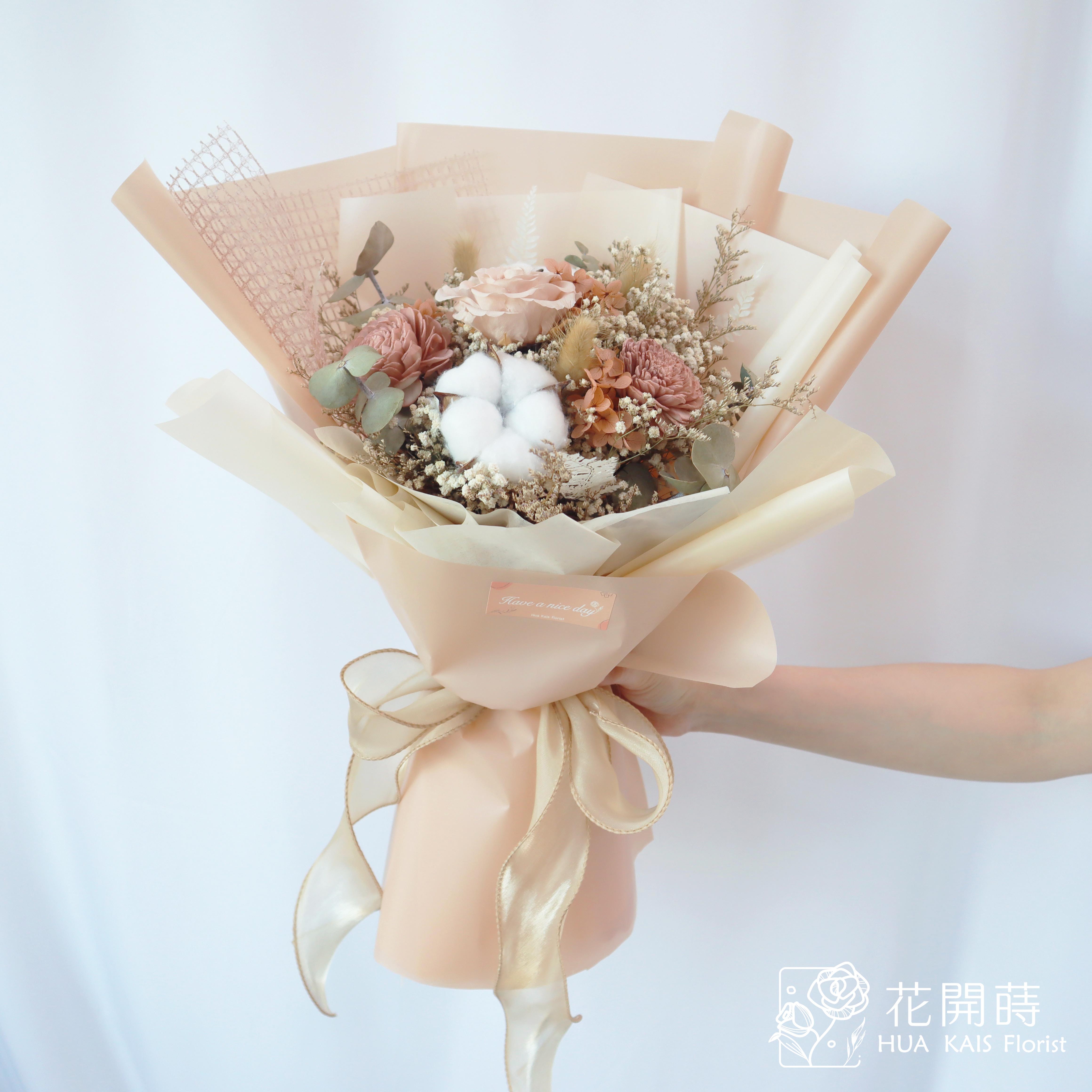 永生花束|伯爵茶乾燥花束(L)|大型花束|永生花|乾燥花|畢業花束|母親節花束|情人節花束|告白花束