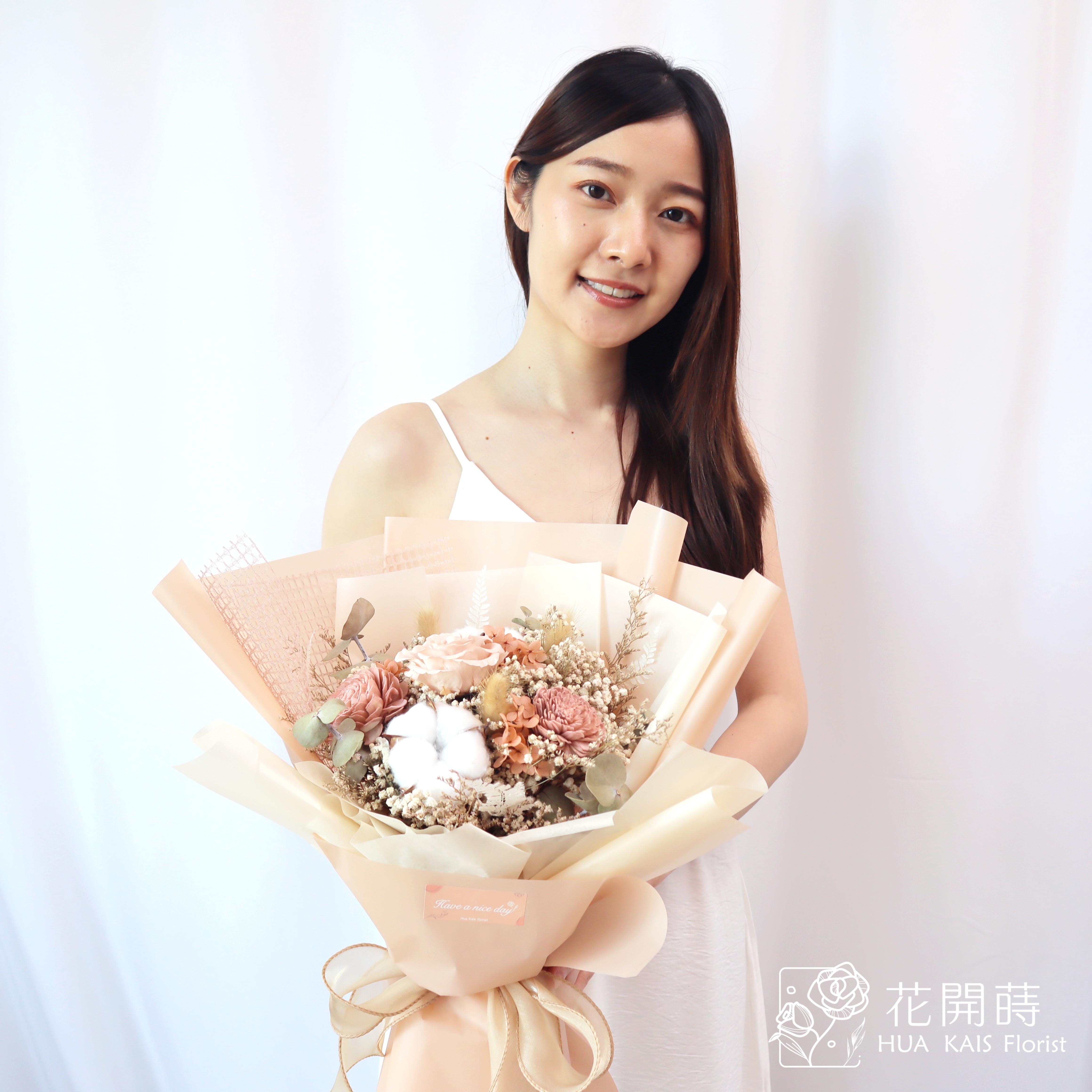 永生花束|伯爵茶乾燥花束(L)|大型花束|永生花|乾燥花|畢業花束|母親節花束|情人節花束|告白花束