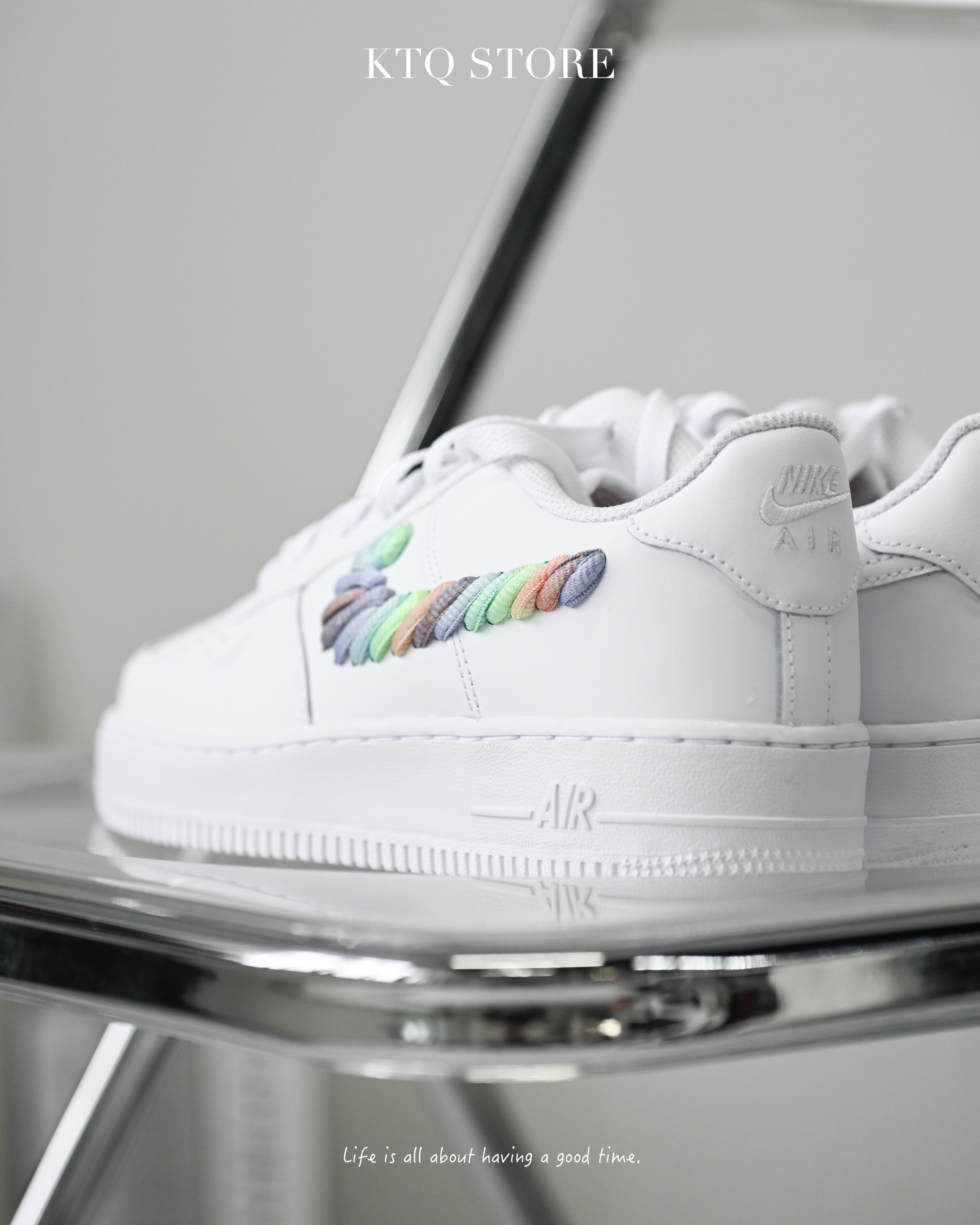 KTQ STORE ‧  Nike Air Force 1 Low GS Rainbow Swoosh 彩虹編織 FQ4948-100