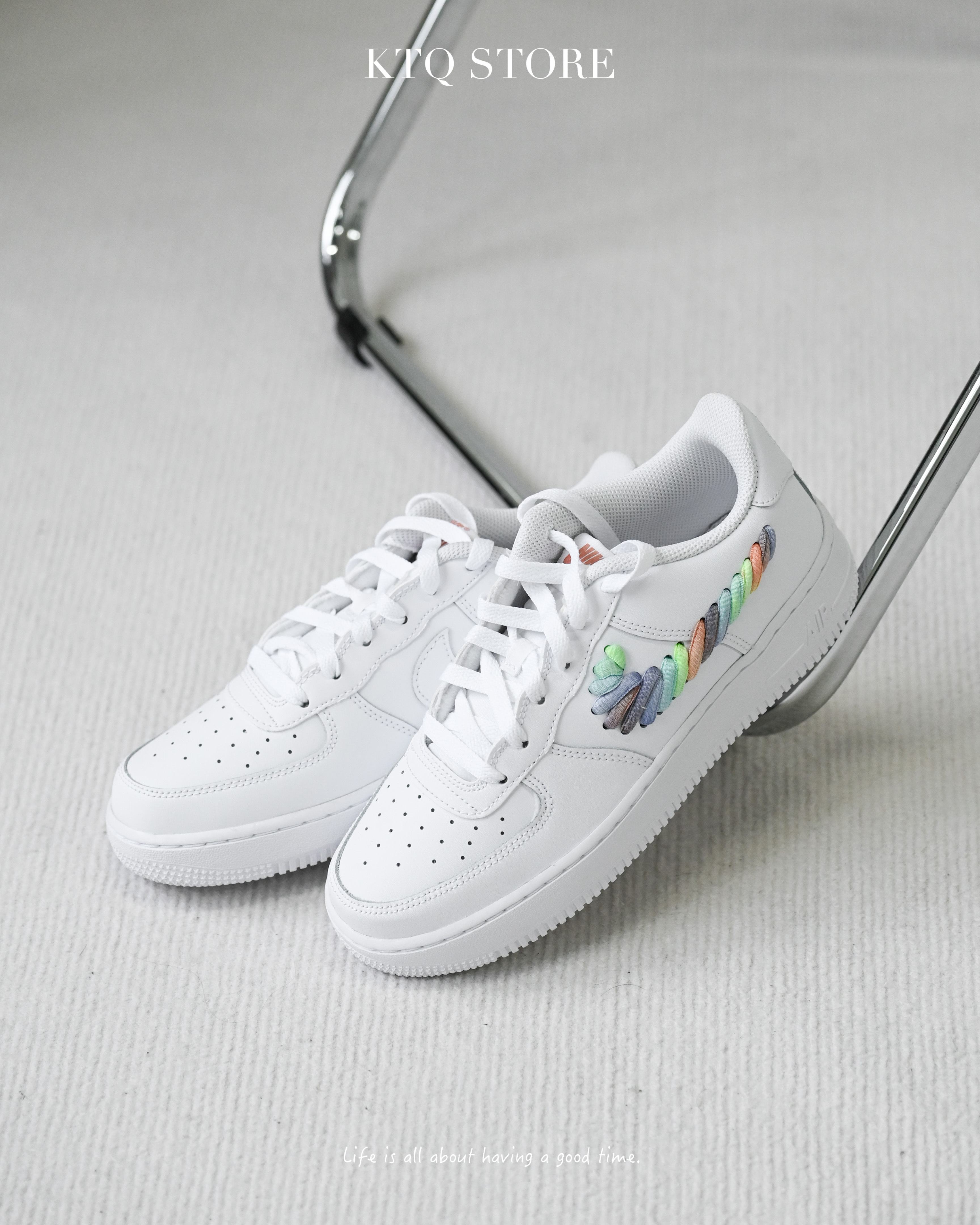 KTQ STORE ‧  Nike Air Force 1 Low GS Rainbow Swoosh 彩虹編織 FQ4948-100