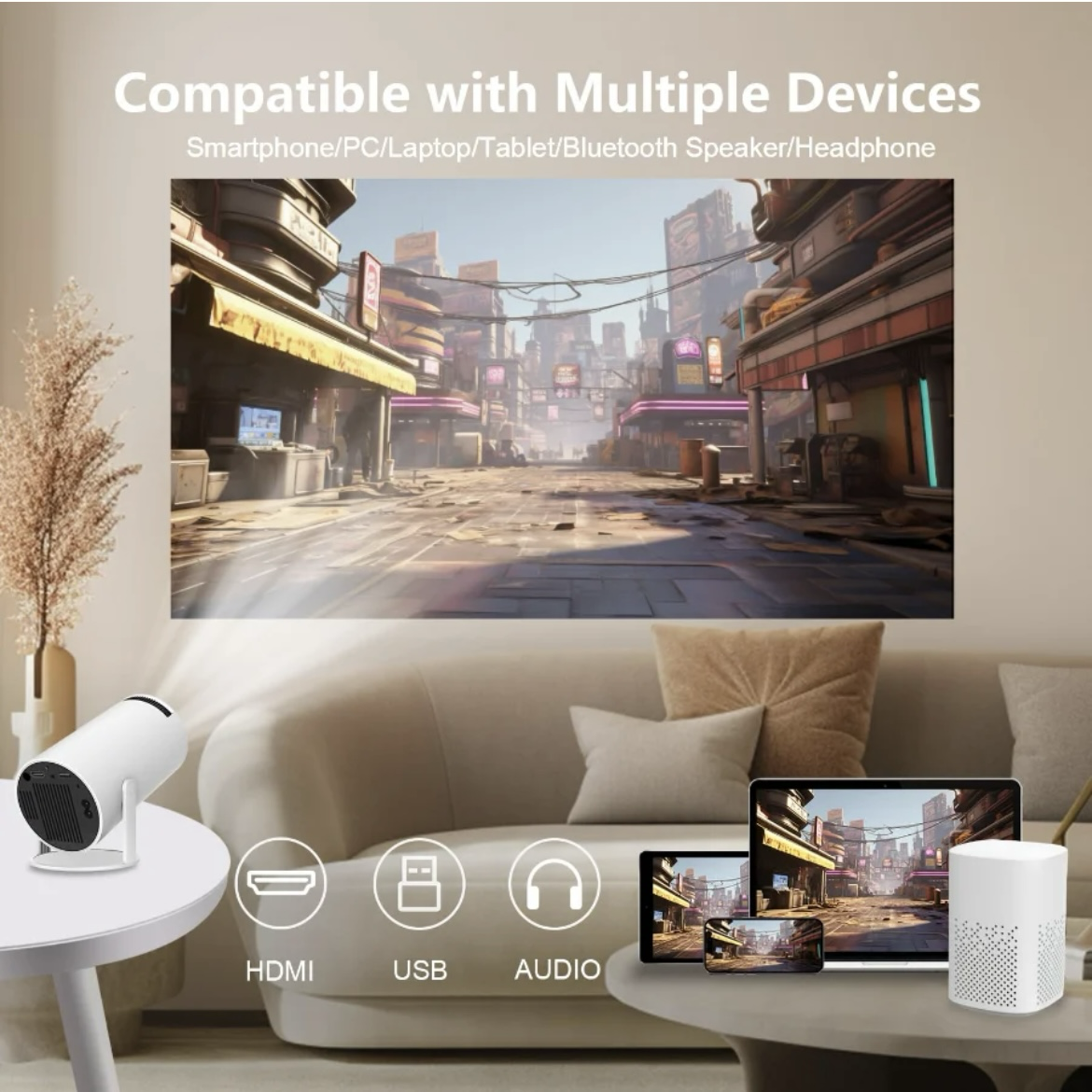 《快速出貨》多媒體智能投影機 白色 戶外用品 露營 投影儀 便攜