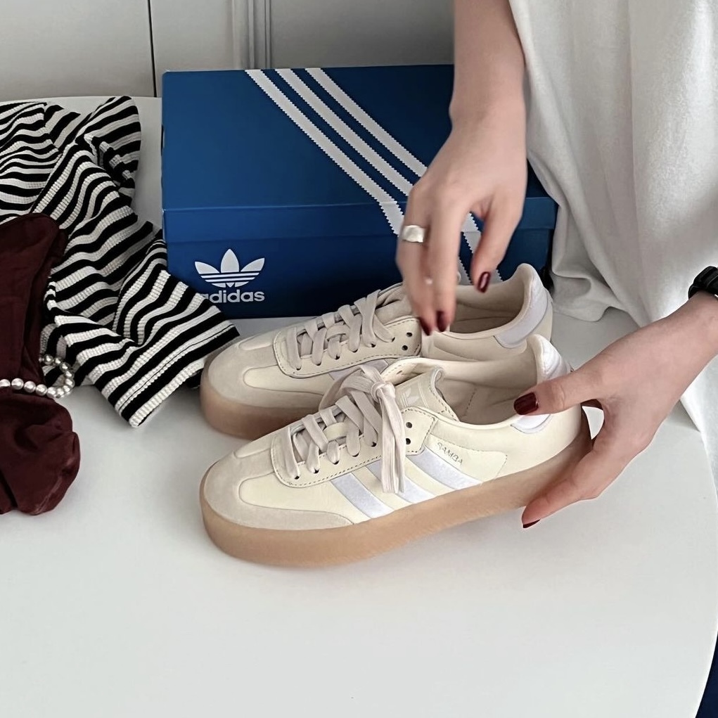 【現貨】Adidas Sambae 低筒 焦糖底 厚底 復古 經典 板鞋 米白
