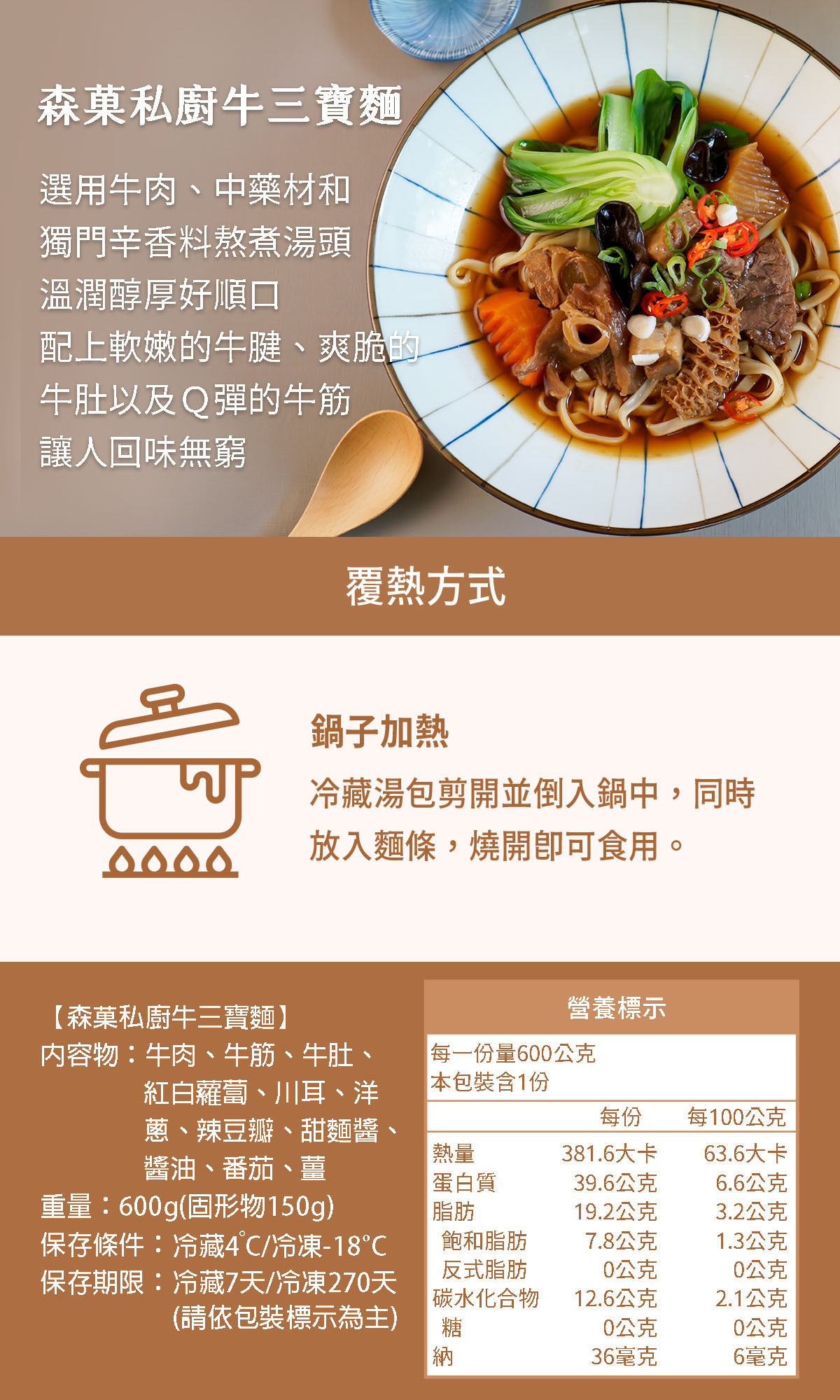 森菓宅食｜森菓私廚牛三寶麵(牛腱 牛肚 牛筋) - 附麵｜牛腱、牛肚、牛筋 真材實料｜高雄水岩真料理品質保證