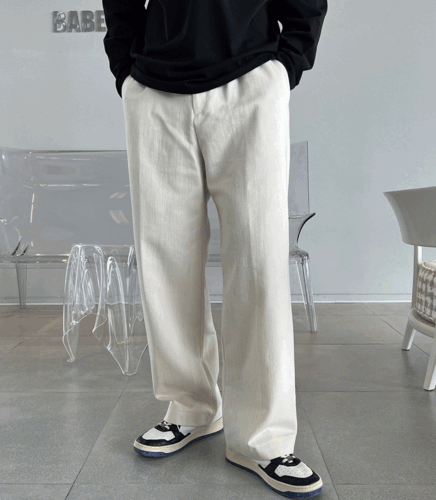 竹節棉牛仔半寬西裝褲