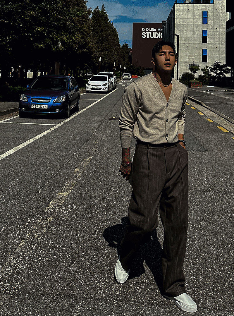 竹節棉牛仔半寬西裝褲