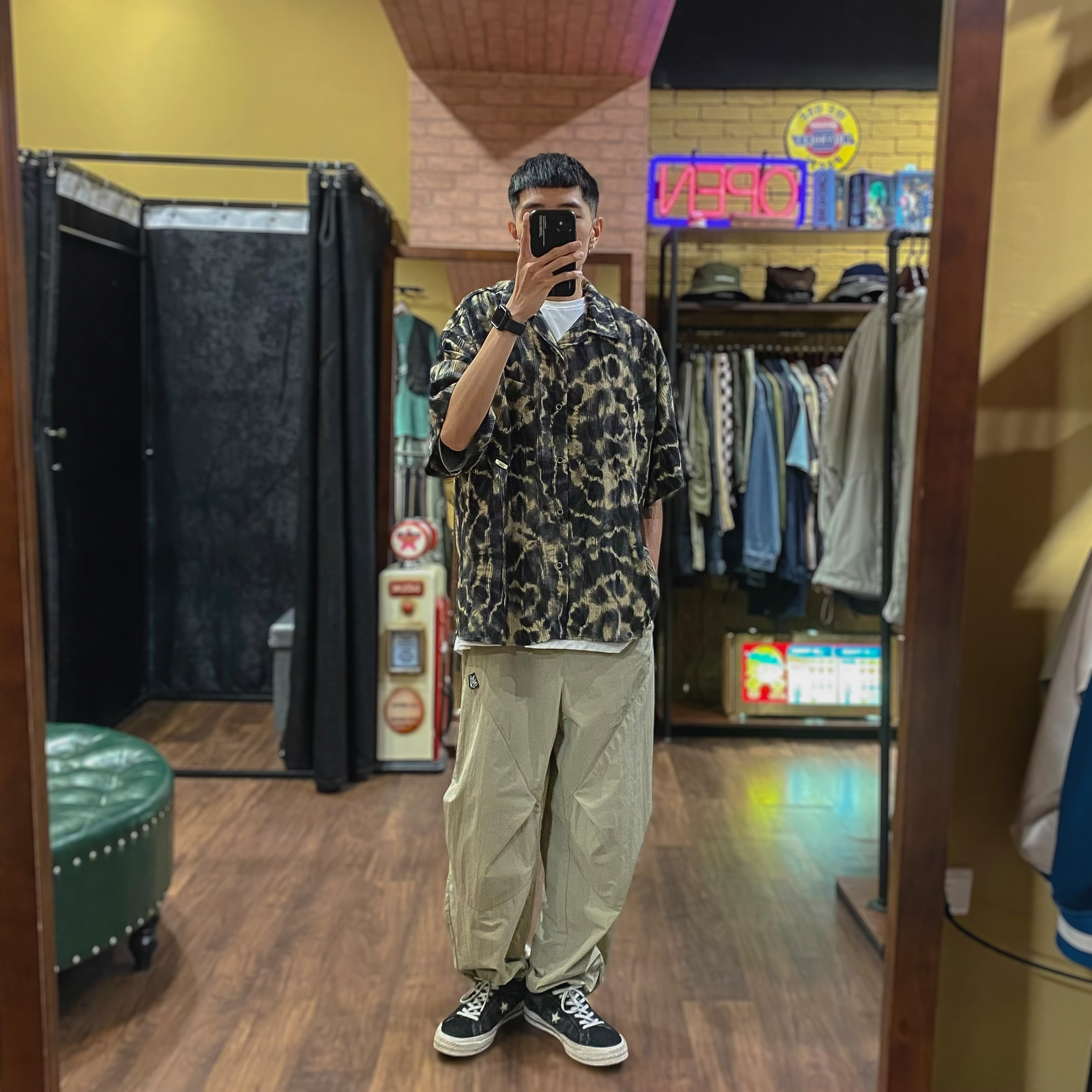 豹紋縐布紋理個性襯衫