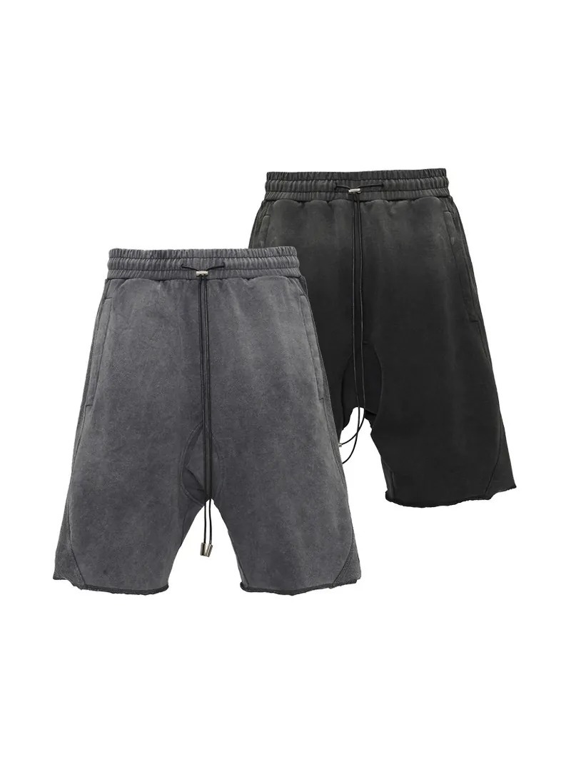 CATSSTAC 重磅水洗做舊抽繩不收邊短褲
