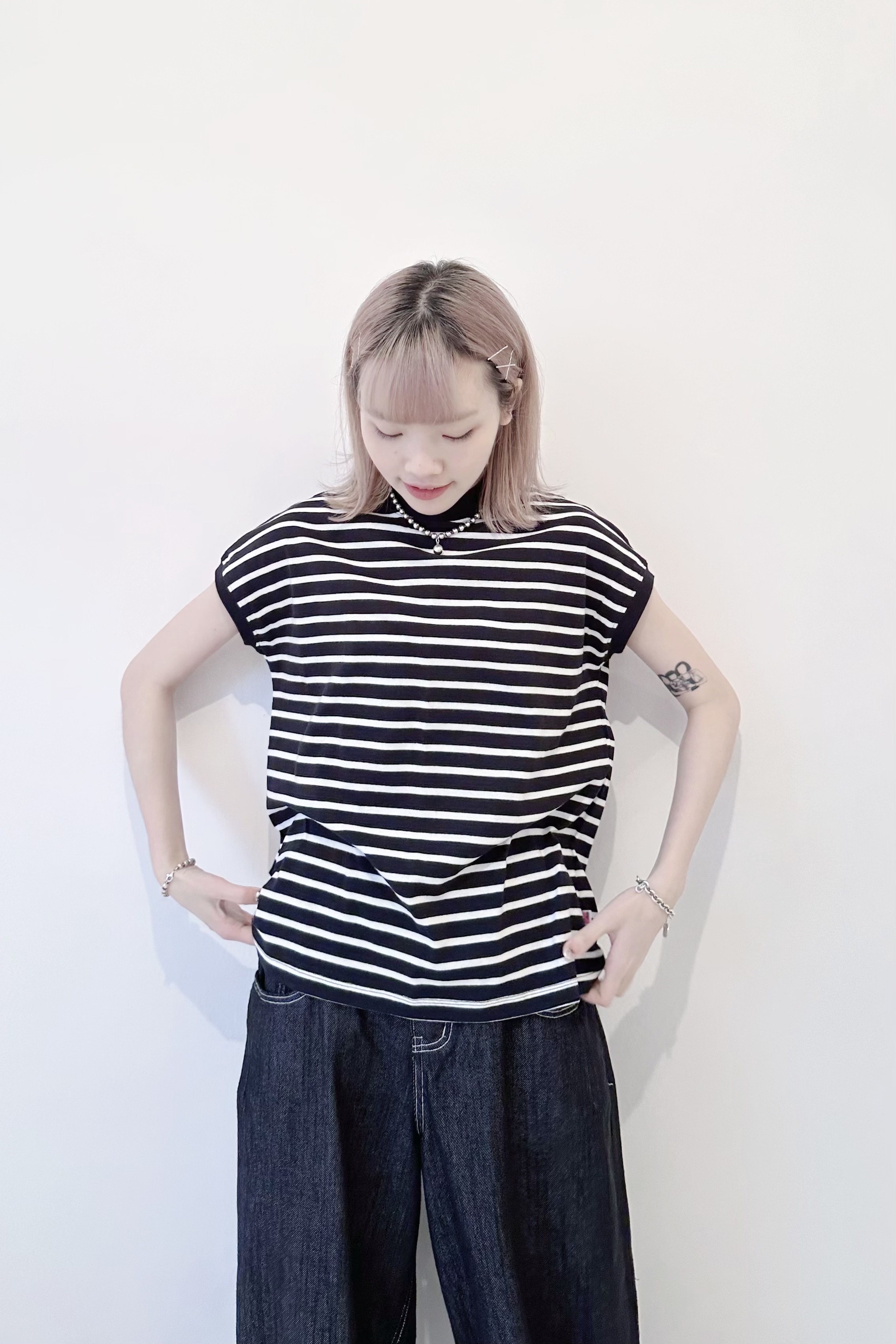 USA純棉高領條子TEE