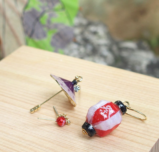 和風油紙傘&燈籠耳環