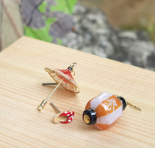 和風油紙傘&燈籠耳環