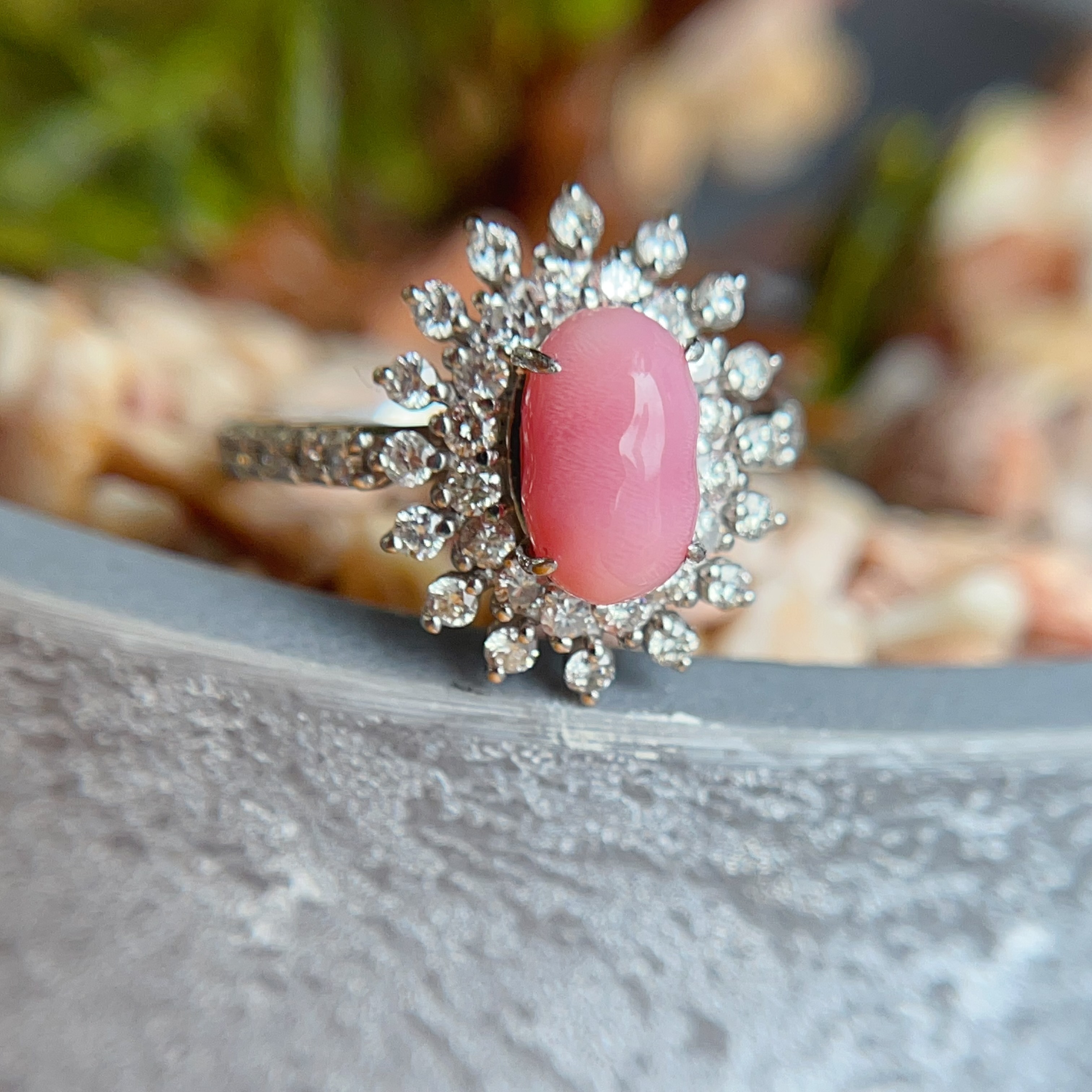 PT950海螺珍珠鑽石戒指 (帶GUILD證書)