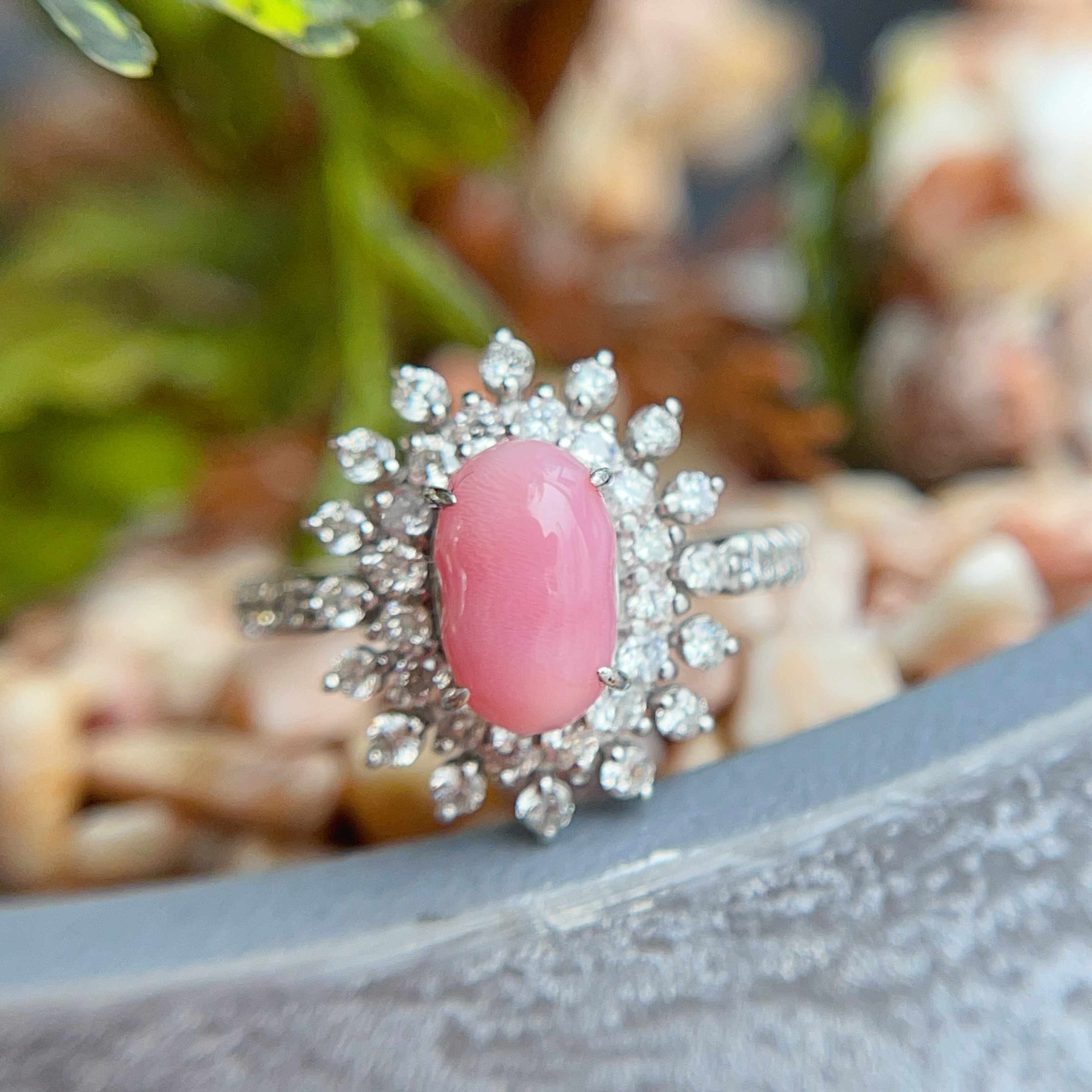 PT950海螺珍珠鑽石戒指 (帶GUILD證書)