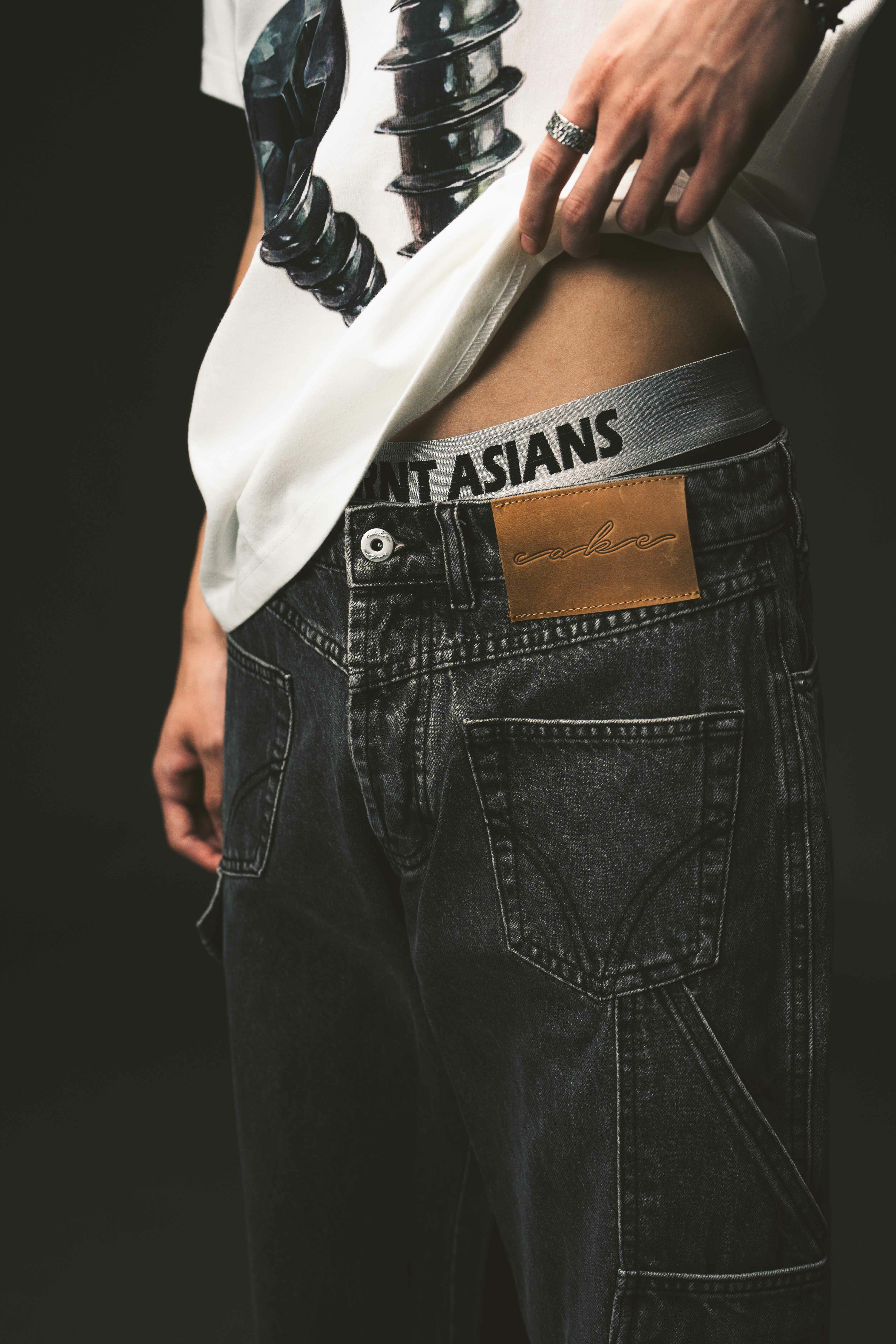 CAKE / BACKWARD SCULPTURE WASHED DENIM - GREY , BLUE