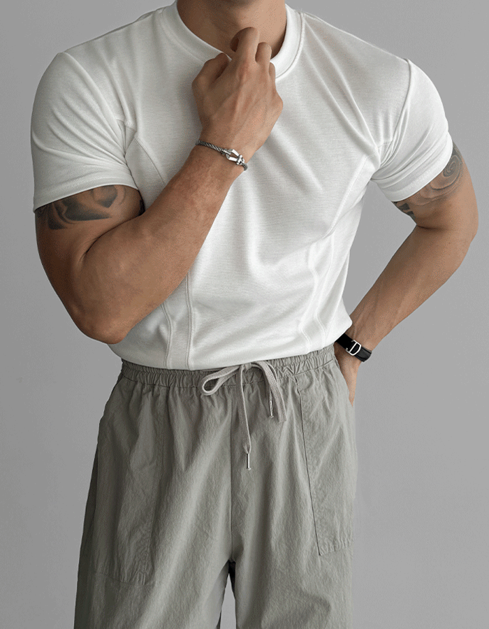 雙曲線剪裁肌肉短袖T恤