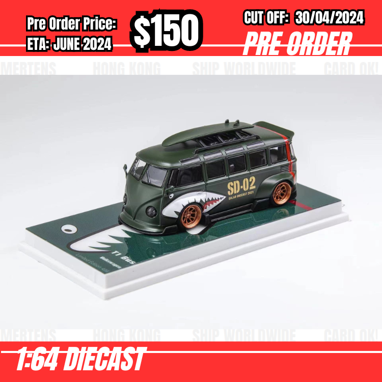 PO-$150  * Flame * 1:64 VW T1 Kombi Green Shark [OD28/04]