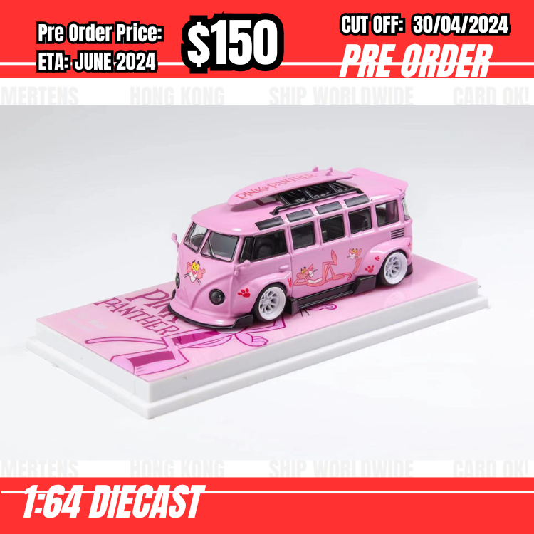 PO-$150  * Flame * 1:64 VW T1 Kombi Pink Panther [OD28/04]