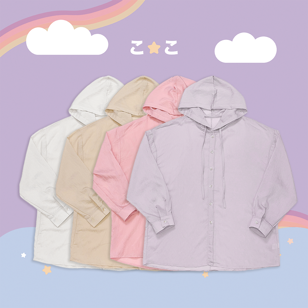 こ♡こ 糖果色素面連帽開衫