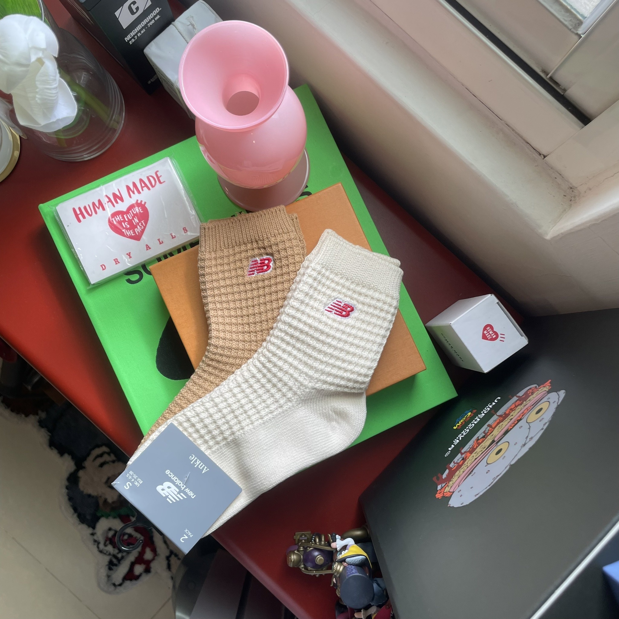 New Balance Waffle Knit 華夫格 奶茶 卡其 襪子 中筒襪 長襪 兩入組 LAS42132