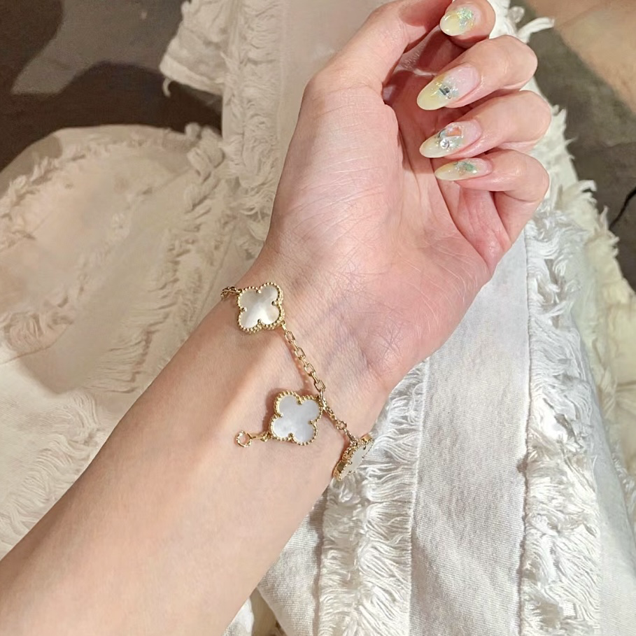 18k經典白母貝四葉草 高奢定製五花手鍊