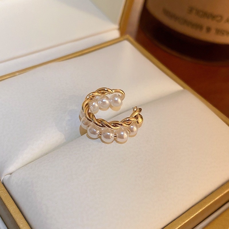 珍珠麻花雙層耳骨夾/單只