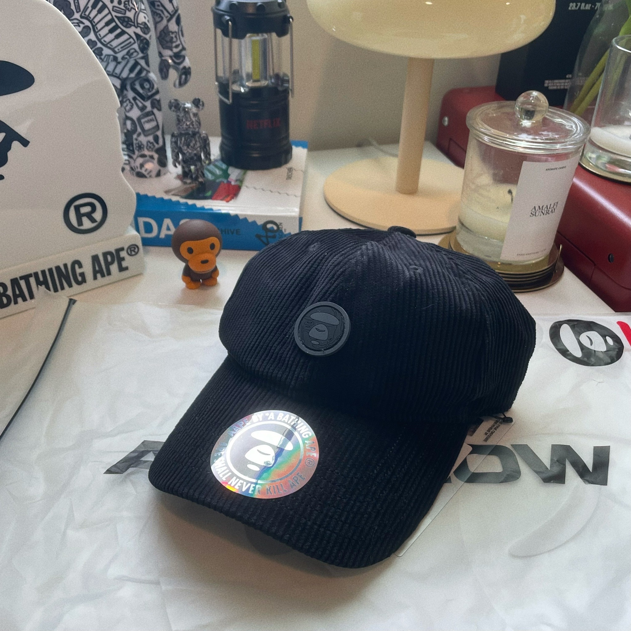 Aape By A Bathing Ape Cap 黑色 刺繡 燈芯絨 老帽 棒球帽 帽子AAPCPM5223XXL