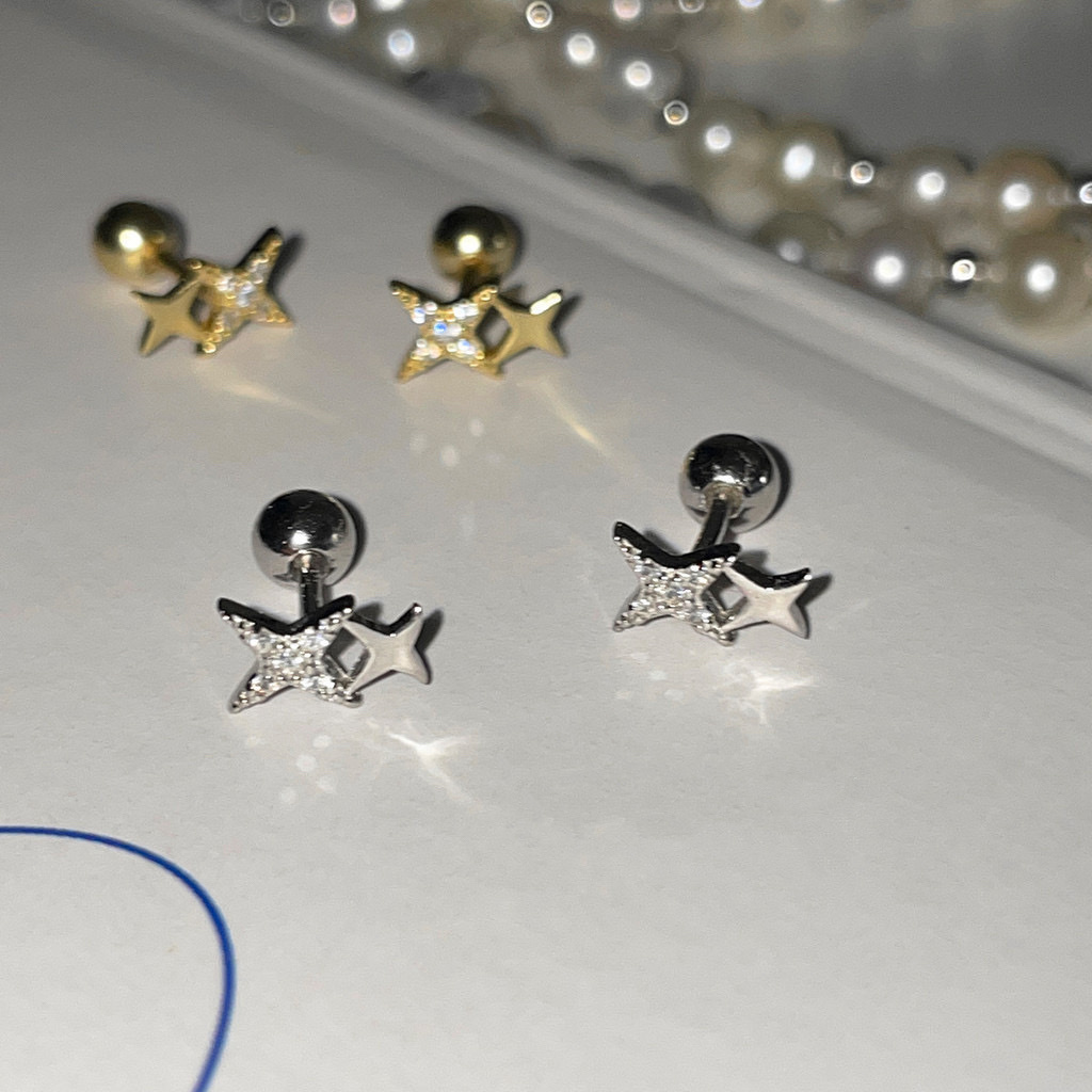 mini四芒星雙顆螺絲小耳釘
