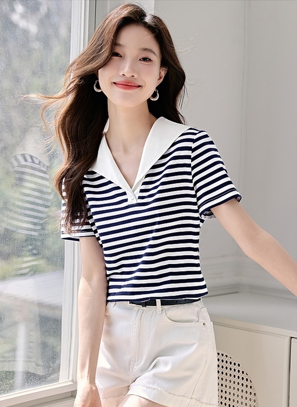 海軍風翻領條紋上衣 條紋