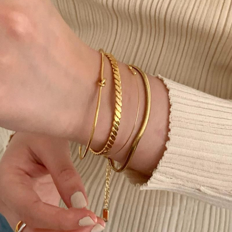 gold隨性浪漫氛圍感 低奢開口手鐲鍊set