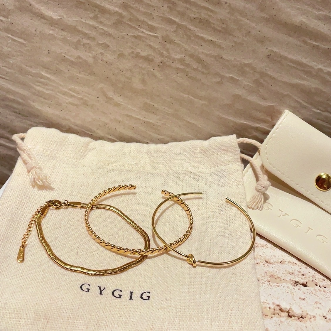 gold隨性浪漫氛圍感 低奢開口手鐲鍊set