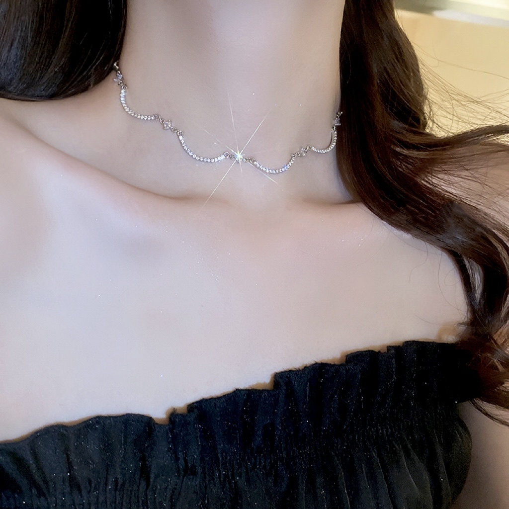 高級銀鑽水波紋頸圈choker