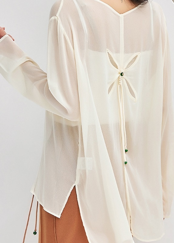 圓領透膚喬其紗罩衫上衣 兩色