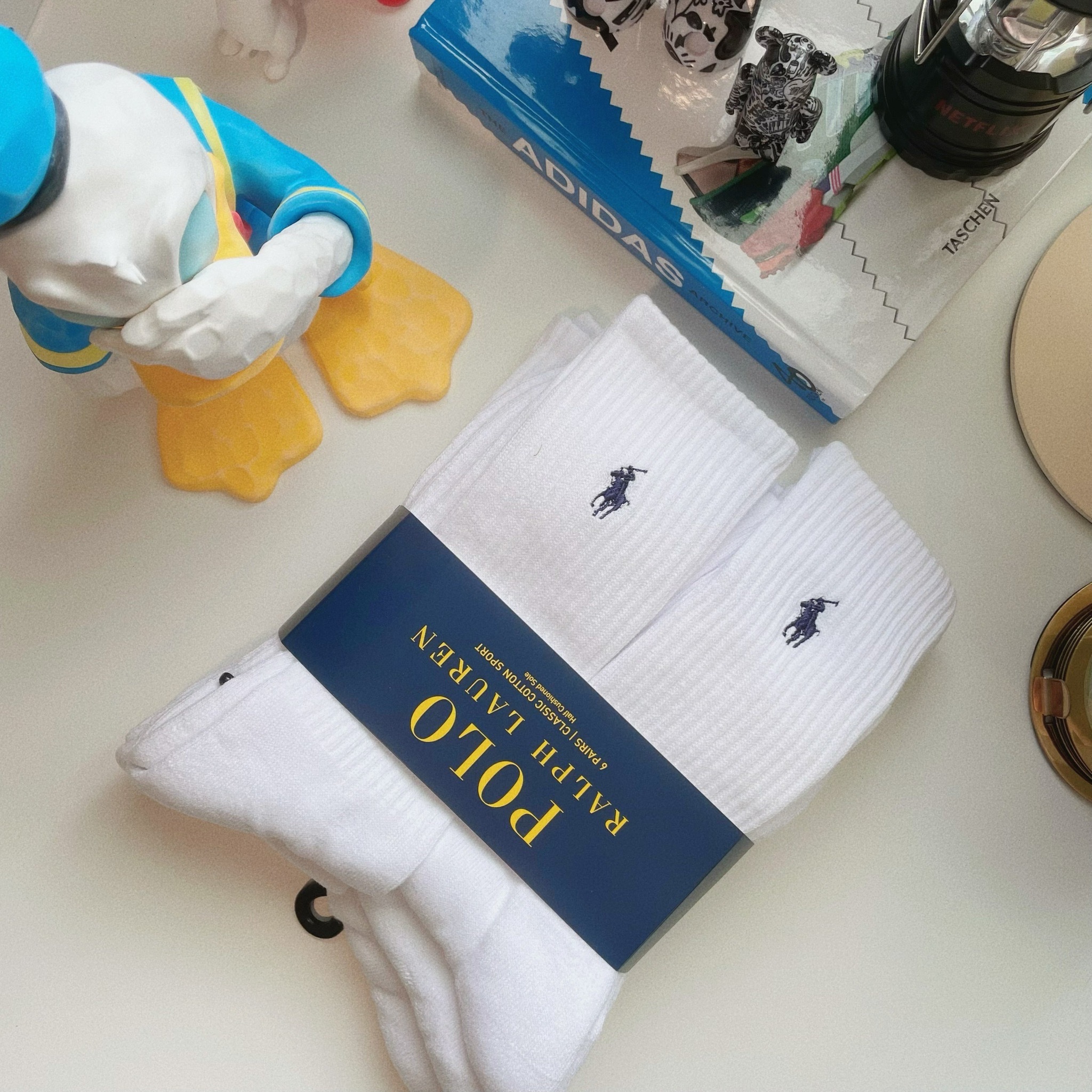 Polo Ralph Lauren Crew Socks 白色 刺繡 小腿襪 襪子 長襪 六雙一組