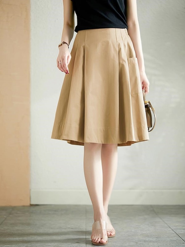 打褶口袋膝上裙 三色