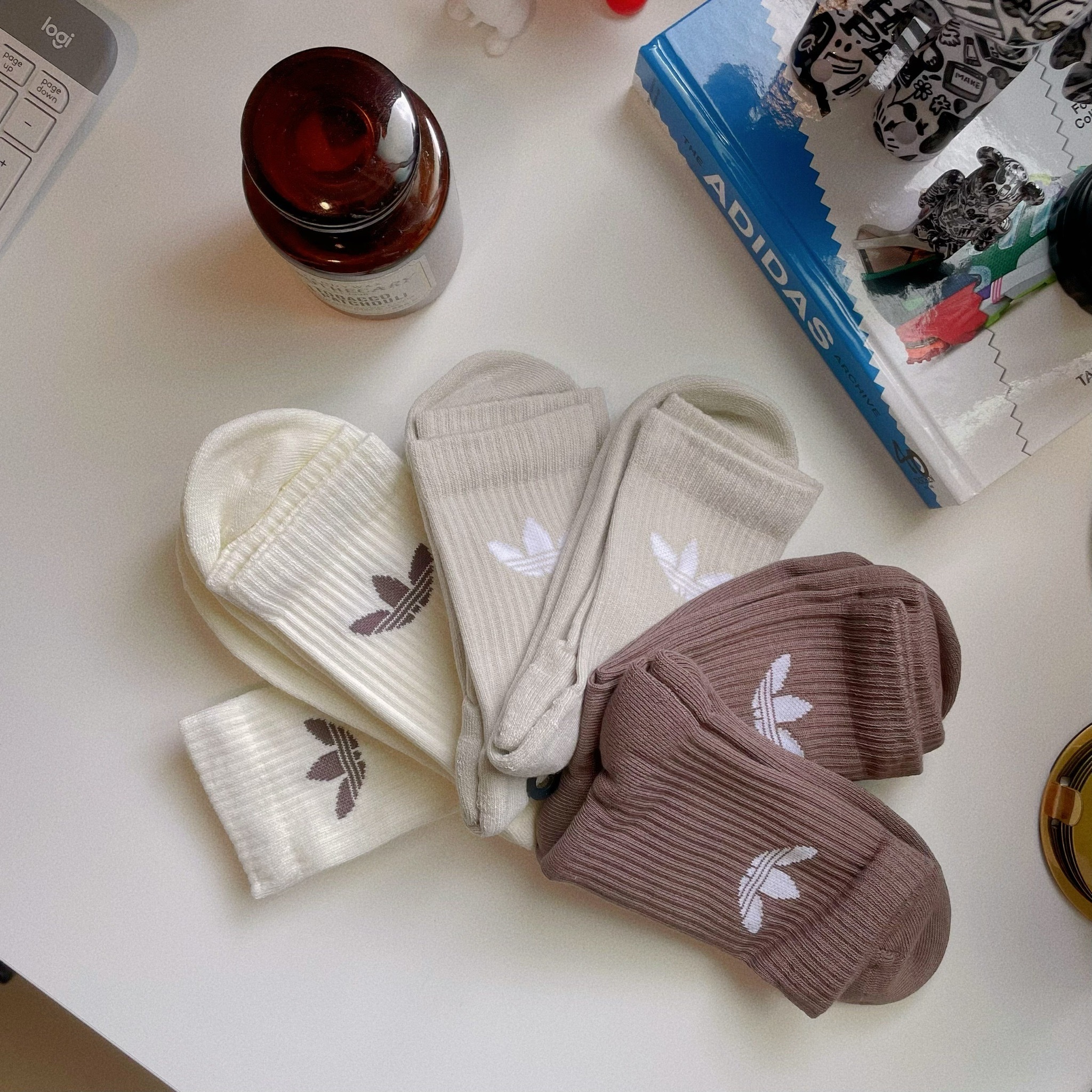 Adidas Originals TRE CRW SCK 6PP 燕麥色 象牙白 咖啡色 小腿襪 長襪 襪子 六雙一組 IT7570