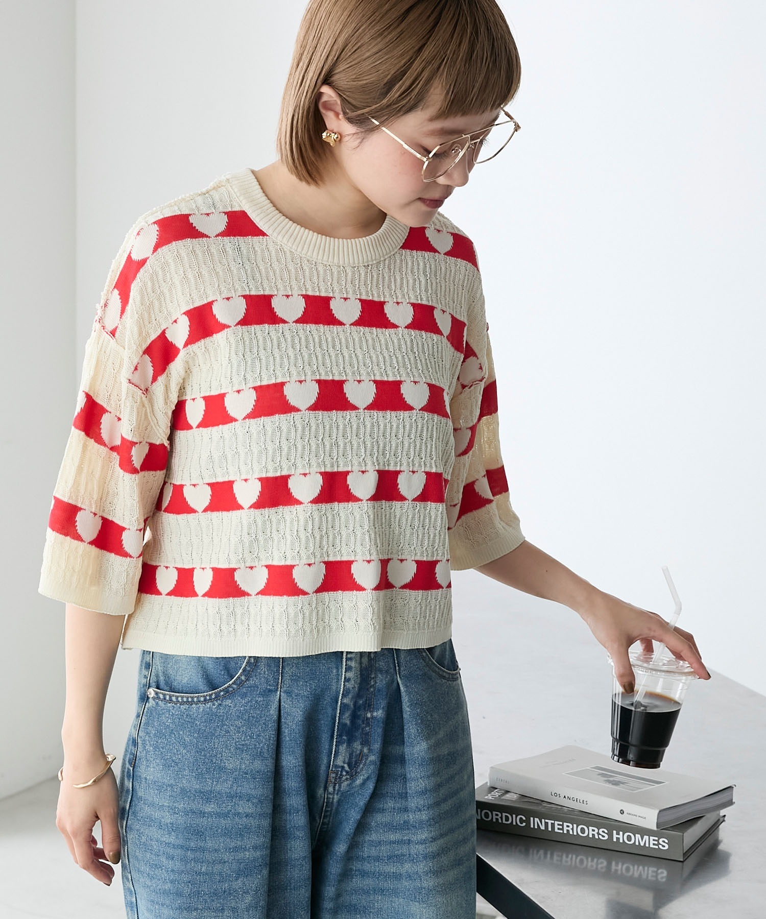 JP 心形雙面短針織衫