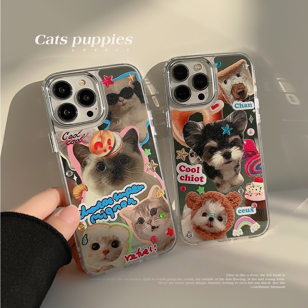 《42844》小狗狗與貓咪貼星星iphone手機殼