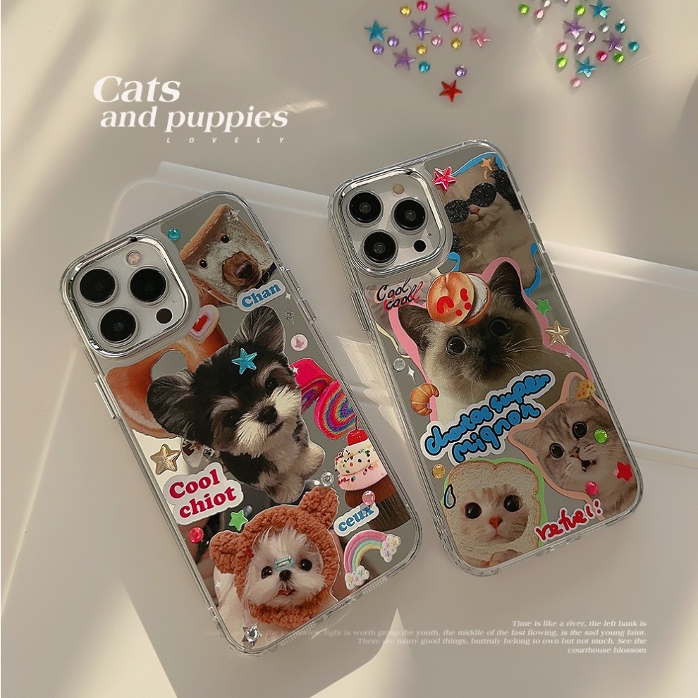 《42844》小狗狗與貓咪貼星星iphone手機殼