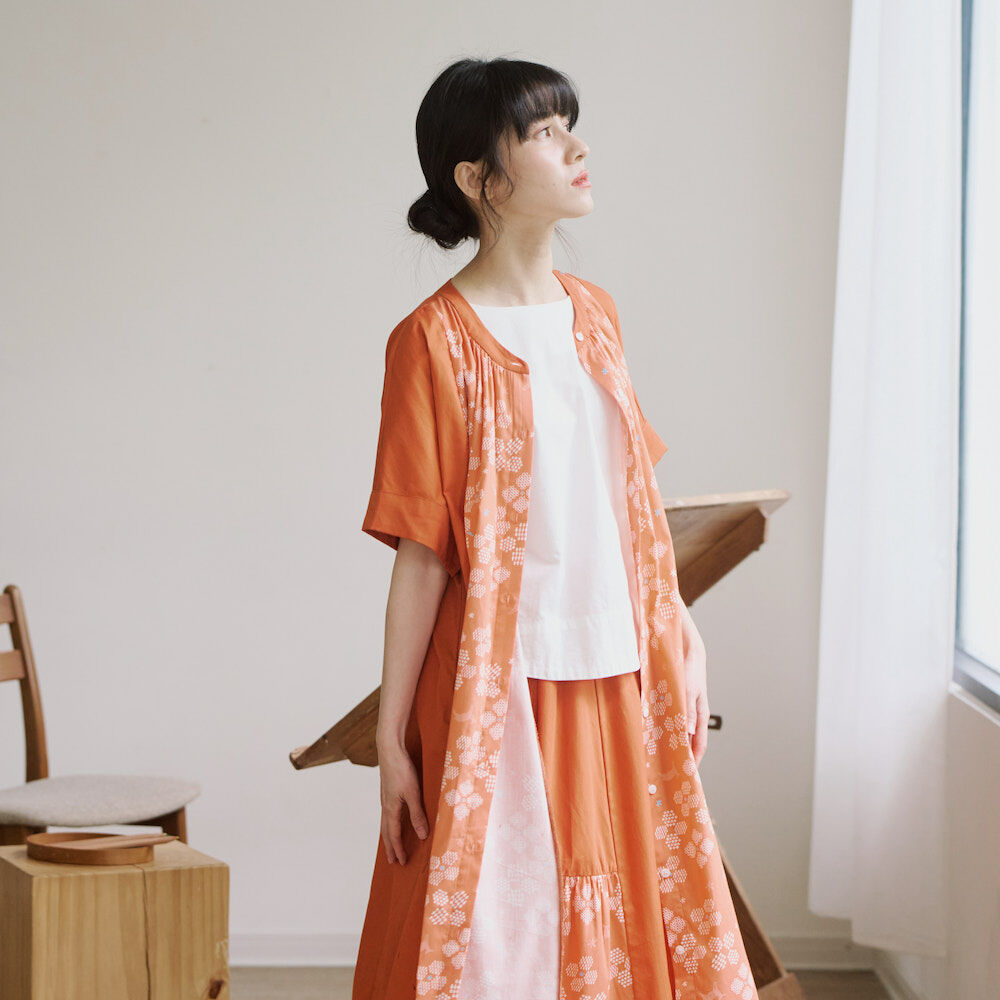 無領襯衫罩衫洋裝/花開原野/百合橙花/山羌閱覽室