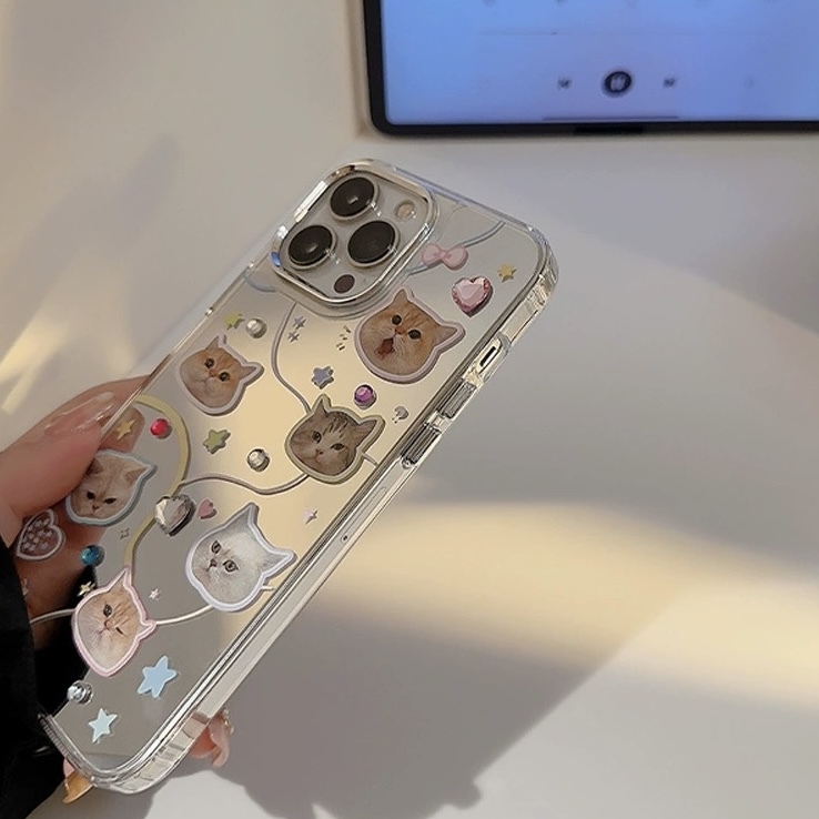 《42845》鏡面款貓咪與貼紙iphone手機殼